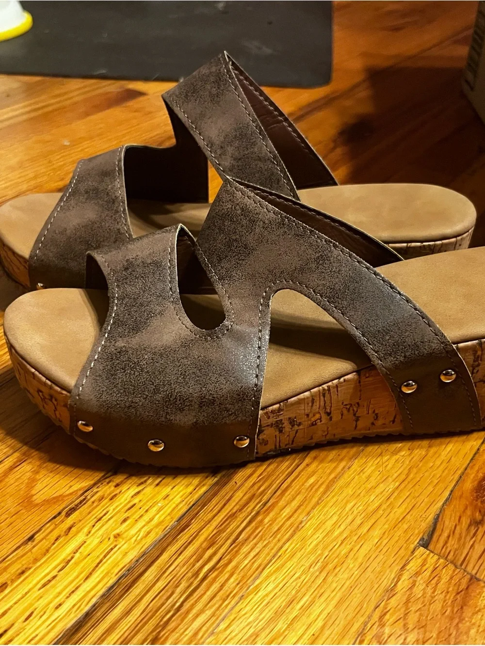 Brown Cork Platform Slide Sandals - Women